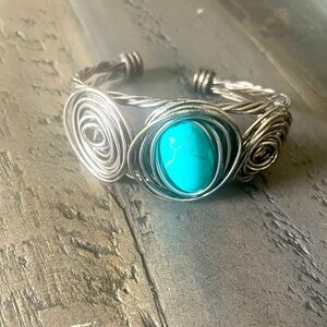 Cuff Metal Bracelet with Turquoise